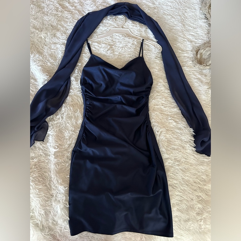 Navy Blue Cowl Neck Dress *check description
